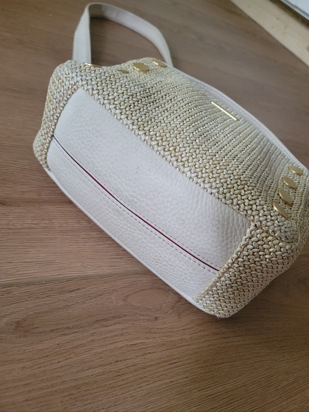 Hammitt Daniel Raffia Small Bag Crossbody Stone White Woven Gold Tan Leather - Picture 9 of 9